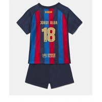 Fotbalové Dres Barcelona Jordi Alba #18 Dětské Domácí 2022-23 Krátký Rukáv (+ trenýrky)